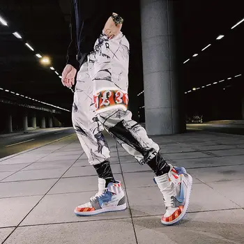 Hip Hop Joggers Vīriešiem 2020. Gadam Drukāšanas Mens Harēma Bikses Streetwear Lentes Casual Slim Potītes garuma Jogger Vīriešu Bikses
