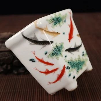 Izsmalcinātu Ķīniešu Kolekcionējamus Mazo Auspicious Porcelāna Puķu Pods Krāsotas ar Zivīm