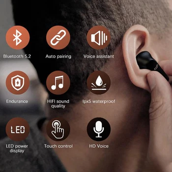 J5 Bluetooth 5.2 Austiņas HD Stereo Bezvadu Austiņas Touch Bluetooth Austiņas Sporta Ūdensizturīgs Ar Mikrofonu