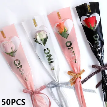 Jaunu 50gab Mīlestības forma Vienu Ziedu Somas Opp Maisiņu Rose Puķu Somas Ziedu, Dāvanu maisiņi, Kāzu Valentīna Dienas Dāvanas Piegāde