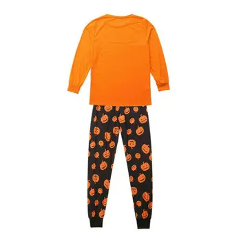Jaunu Gadījuma Halloween Ģimenes Saskaņošanas Pidžamas Komplekti Pieaugušo Bērnu Bērnu Apkalpes Kaklu Garām Piedurknēm Ķirbju Drukāt Sleepwear Naktsveļu Komplekts