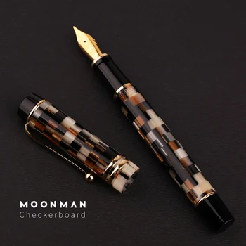 Jaunu Moonman M600 Celuloīda Šaha Fountain Pen Vācija Schmidt Smalkas Pērļu 0.5 mm Lielisku Modes Birojs Rakstiski Dāvanu Pildspalvas