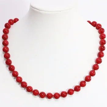 Karstā pārdošanas sievietes rotaslietas 10mm sintēzi, sarkans koraļļu apaļas pērles kaklarota saderināšanās romantiska augstas kvalitātes jewerly 18inch B1467-1