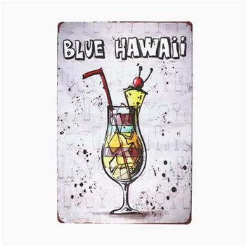 Klasisko kokteiļu receptes Tropu joslā Metāla Skārda Pazīmes Vintage Blue Hawaii Plāksne Dzelzs Apgleznošana Sienu Dekors Valde