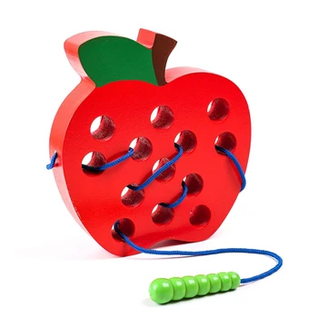 Koka Bērnu Bērnudārzā Koka Tārps Ēd Augļus, Apple Plaything Agrīnās Mācīšanās Izglītības Rotaļlietas, Montessori Mācību Math Rotaļlietas