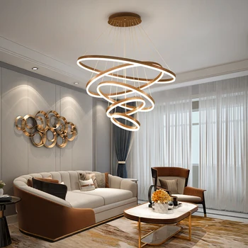 LED pendant gaismas mūsdienu kārta Brūna zelta karājas lampas dzīvojamā istabā, ēdamistabas virtuves apturēšanu apgaismes iekārtas iekštelpu apgaismojums
