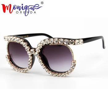 Lielgabarīta Sieviešu Saulesbrilles Luksusa Zīmolu Kaķu Acu brilles pusi rāmi, Rhinestone Saulesbrilles vīriešiem Vintage toņos Oculos UV400