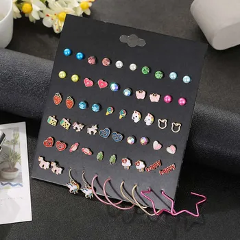 Moderns jaukta nelielu emaljas sirds vienradzis butterfly sieviešu stud auskars uzstādīt modes pērle rhinestone stud auskari sievietēm dāvanu