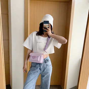 Moderns Violeta Sieviešu Plecu Somas, Dizaineru Mazo vasarā jaunu korejiešu Messenger bag Adīt Siksnas somas ķēdes Atslēga Crossbody soma