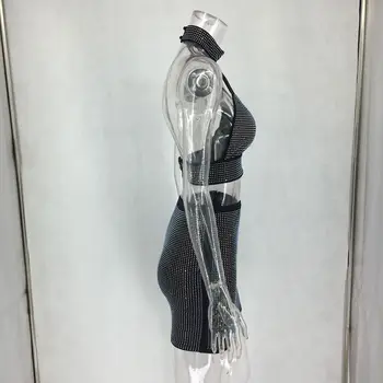 Pavada Dimanta Sexy Top Svārki 2 Divas Gabals, kas 2019 Vasaras Sieviešu Modes Piena Zīda Dziļu V-veida kakla Cietā Puse Kluba Streetwear Komplekti