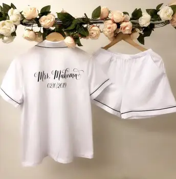 Personalizētu Zīda Pidžamu Bridesmaids Īsu + Krekls uzstādīt Līgavas šorti līgavas, pidžamas, līgavas priekšlikumu dāvanas