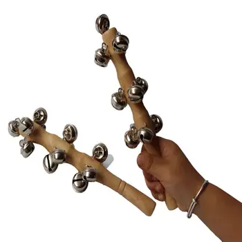 Pirmsskolas Izglītības Rotaļlietas, Sitamie Instrumenti Koka Rokas Bell Stick Ar 13 Metāla Jingles Bumbu