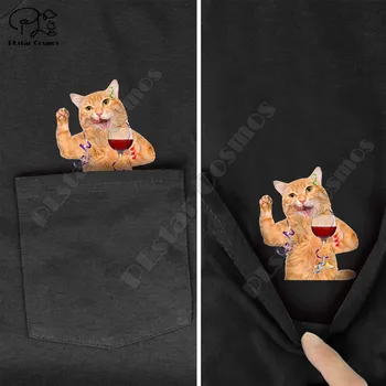 PLstar Cosmos T Krekls vasaras Modes kabatā Vīna kaķis apdrukāta t-krekla, vīriešu, sieviešu krekli, topi smieklīgi kokvilnas melns t-veida stils-1