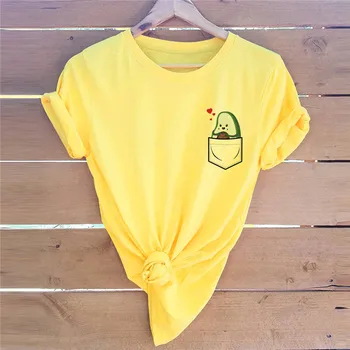 Plus Izmērs S-5XL Kokvilnas T Funny Mīlestība Kabatas Avokado Print T-Krekls Sievietēm O Apkakli, Īsām Piedurknēm Tees Vasaras Sieviešu T Augšu