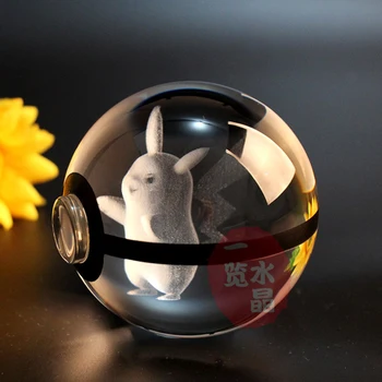 Pokemon Anime 3D Lāzera Gravēšana Kristāla Bumbu Pikachu Modelis Bumbu Pokeball ar LED Gaismas Bērniem Dāvanas