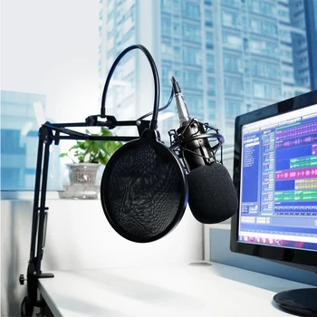 Profesionālais Mikrofons Pop Filtrs Ierakstīšanas Izturīga Dubultā Slāņa Studio Skava Mikrofons Stiklu Runājot Studio Dzied
