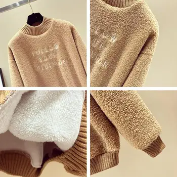 Puse augsta apkakle Plīša sabiezējumu džemperis sieviešu jaunu, lielu Džemperi matains imitācija Jēru Kažokādas top ziemas 2019