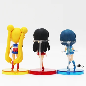 Q Kabatas Sailor Moon Usagi Tsukino/ Sailor Dzīvsudraba Ami Mizuno/ Sailor Mars Hino Rei PVC Rīcības Attēls Kolekcionējamu Rotaļlietu 3pce/komplekts