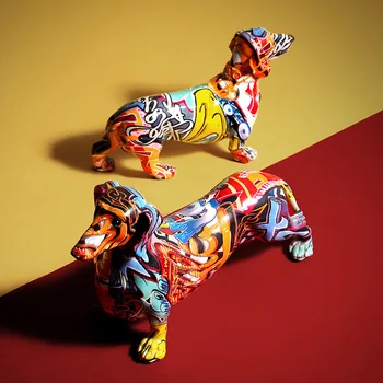 Radošas Krāsu Dachshund Suns Statuja Kucēns Statuetes Sveķu Skulptūru Mājās, Birojs, Bārs, Veikals, Kāzu Dekorēšana, Ornamentu, Amatniecības