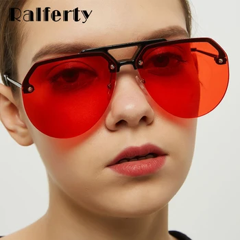 Ralferty Vintage, Saulesbrilles Sieviešu 2019 Lielgabarīta Caurspīdīgs Sarkans Saules Brilles Sieviete bez apmales Toņos UV400 lunette femme W181205