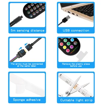 RGB Led Slokšņu Bluetooth 1/2/3/4/5m 5V Ar Akumulatoru Ūdensizturīgs USB Strāvas SMD 5050 TV Diožu Lentas Neona Elastīga Gaismas joslas