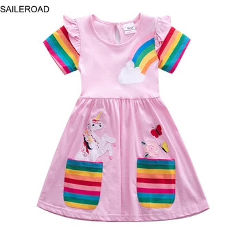 SAILEROAD Ziemassvētku Unicorn Kleitas Bērnu Īsām Piedurknēm Varavīksnes Kleita Apģērbs Mazulim Meitene Princese Kokvilnas Rudens Drēbes Bērniem