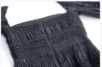 Sexy Shirred Šifona Mini Kleita 2019 Hepburn Blackless Laukumā Apkakles Laternu Piedurknēm Sequin Bodycon Nakts Klubs Maz Melnā Kleita