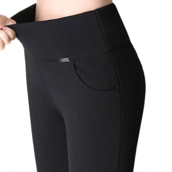 Sievietēm Melnā Izdilis Zīmuli Bikses Dāmas Bikses Ar Augstu Jostas Kabatas Kāju Zip Tīrtoņa Krāsas Bikses Sievietēm, Bikses Plus Lieluma