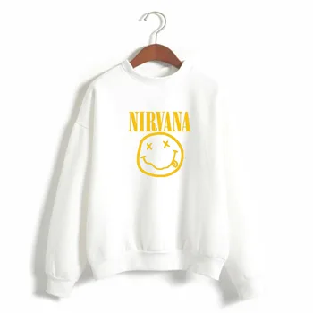 Sieviešu Hoodies smaidošas sejas, nirvana rock Merch Hoody pelēkā vārna Harajuku Fashion High Street Džemperi, Topi Hip Hop sporta krekls