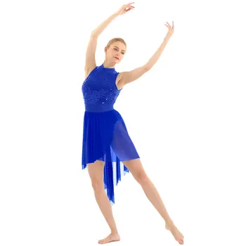 Sieviešu Liriskas deju Tērpus baleta Pavada Kleita bez Piedurknēm, Kakla Backless Spīdīgu Sequined Augsta Zemu Acs Leotard Ballet Bodysuit