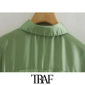 TRAF Sieviešu Modes Lielgabarīta Mājīgu Blūzes Vintage Īsām Piedurknēm Pogas-uz augšu Sieviešu Krekli Blusas Šiks Topi