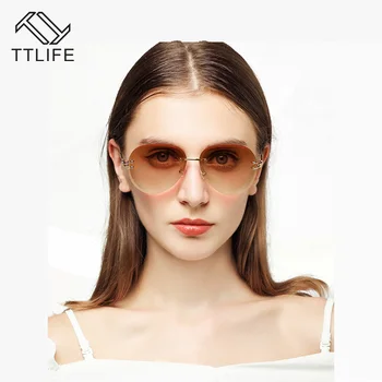 TTLIFE bez apmales Saulesbrilles Sieviešu Zīmola Dizainere, Saules Brilles Slīpums Toņos Griešanas Objektīvs Dāmas Bezrāmju Metāla Brilles UV400