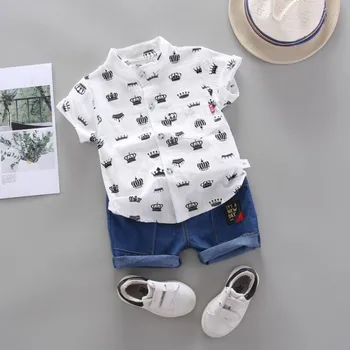 Vasaras Zīdaiņu Zēnu Drēbes 2gab Īsām Piedurknēm Spalvu Modelis T-krekls, Blūze+Bikses Drukāt New1 Ikdienas Bērnu Apģērbu Komplekts