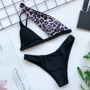 Viena Pleca, Sexy Bikini Komplekts Sievietēm Leopard Melna Balta Krāsu Bloku Peldkostīmi Sievietes 2 Gabals Peldkostīms Vasaras 2020. Gadam Peldēties Uzvalku