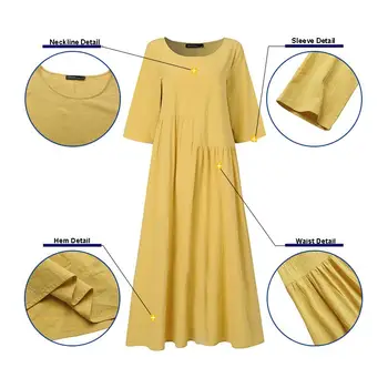 Vintage Cietā Kleita Sieviešu Raibs Sundress ir 2021. ZANZEA Gadījuma garām Piedurknēm Kokvilnas Maxi Vestidos Sieviešu Rudens Drēbes 5XL