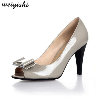 Weiyishi 2018 Jaunu pelēks biroja dāma sandales lakādas sieviešu kurpes ar augstu sieviešu kurpes papēdi