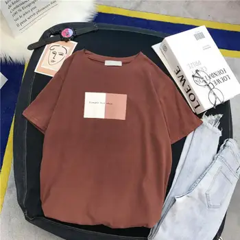 Yan Qing Huan Jauns Vienkāršais Burtiem, Drukāšanas Harajuku T-krekls ar Īsām Piedurknēm Studenta T-krekls Vasaras Brīvs Brīvā Stila t-veida Topi