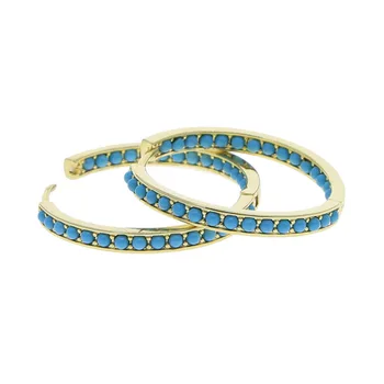 Zelta krāsā modes classic sieviešu rotaslietas dakšas komplekts blue turquoises akmens Huggie stīpas auskari 30mm