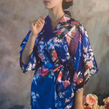 Ziedu Vairumtirdzniecības&Pāvs Kimono Peldmētelis Sievietēm Satin Soft Sleepwear Sexy Mini, Līgava, Līgavas Kāzu Tērpu Mērci Puse Kleita