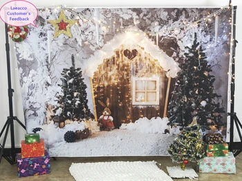 Ziemas Ziemassvētku Backdrops Par Fotogrāfiju, Sniega Koka Māja, Lelles, Koka Augļu Sapņains Pasaules Fotogrāfijas Fona Foto Studija