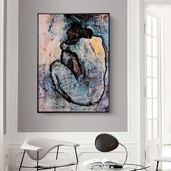 Zila Pliks Maison Rouge, Ar Pablo Pikaso Glezna Glezna Plakāti un Izdrukas Cuadros Sienas Art Attēlus viesistaba, Mājas Dekoru